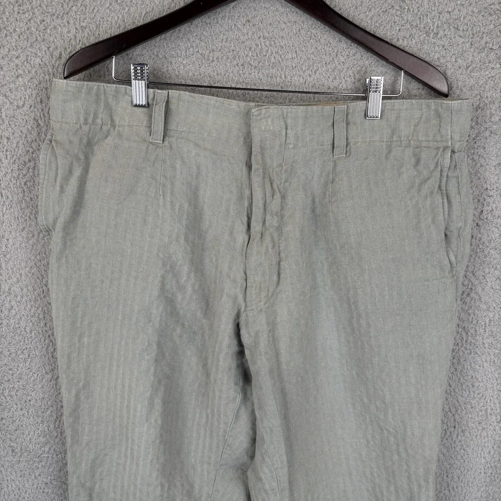 HUGO BOSS Linen Pants Mens 38x30‎ Light Green Flat Front Trousers